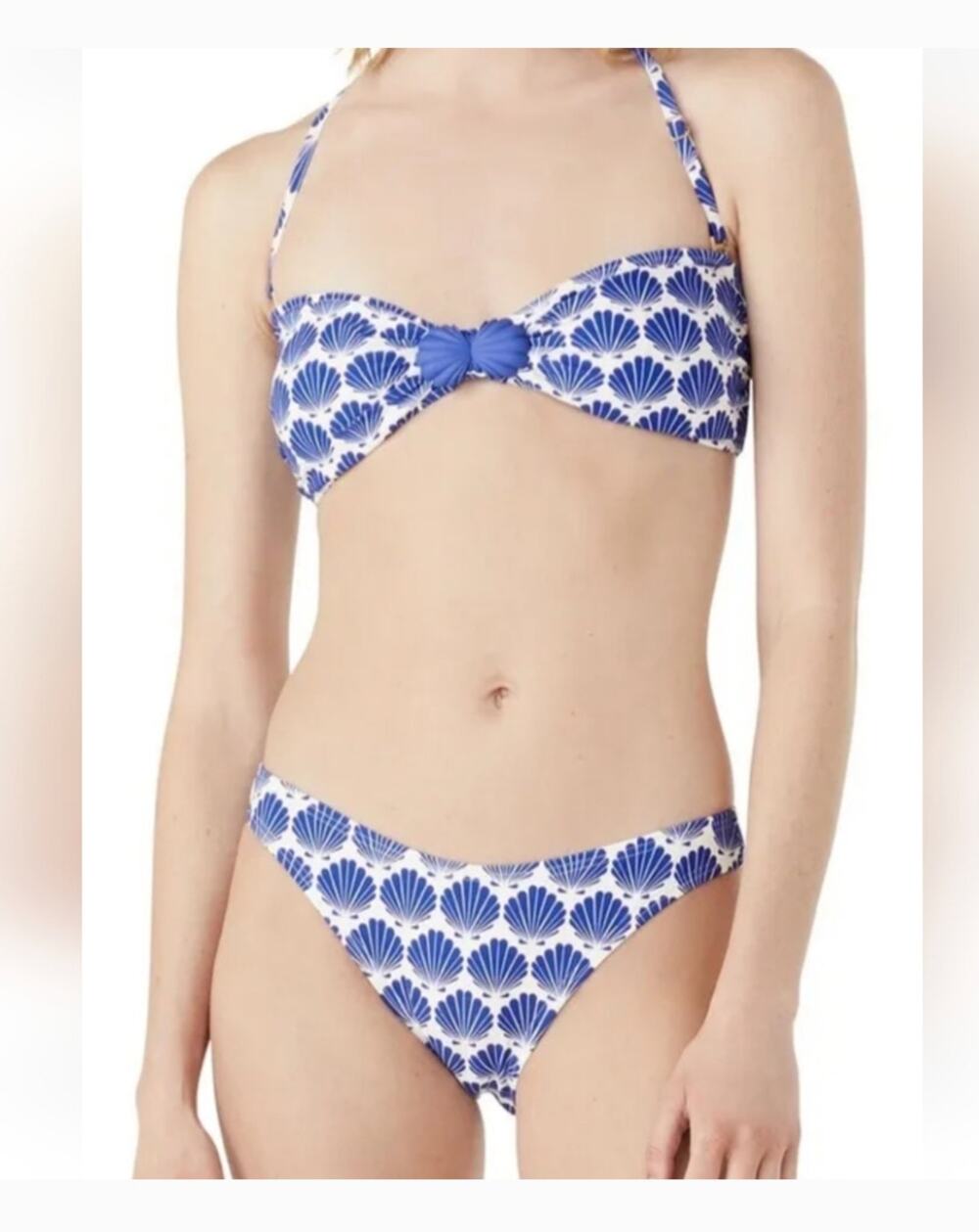 Kate Spade Womens L White Navy Shell Bandeau Bikini Bottoms Swim NWT